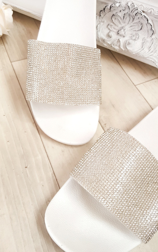 IKRUSH Women's Silia Diamante Sliders Size in WHITE Size 3 IKRUSH Women's Silia Diamante Sliders Size in WHITE Size 3