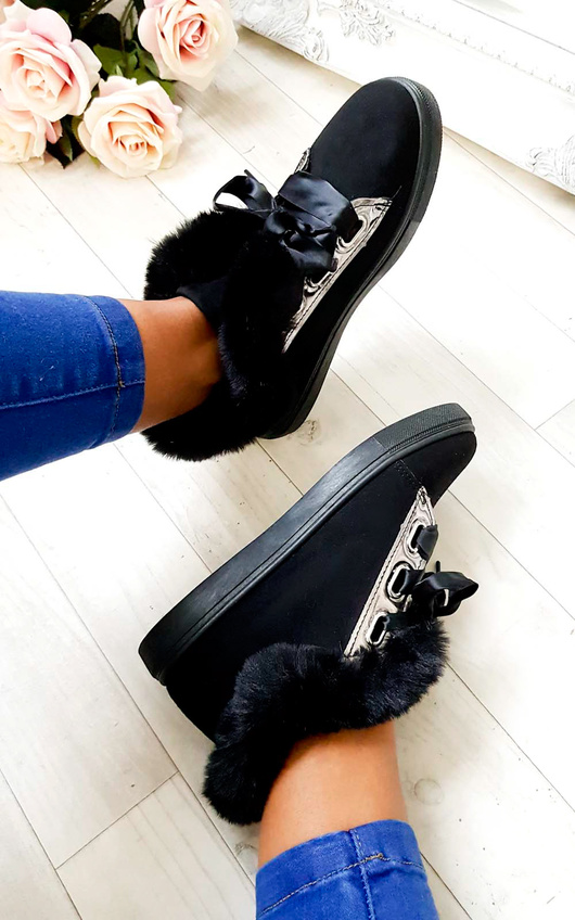 black fluffy trainers