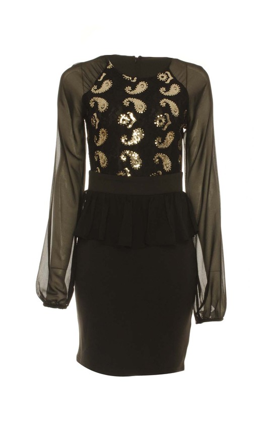 Black Peplum Chiffon Dress