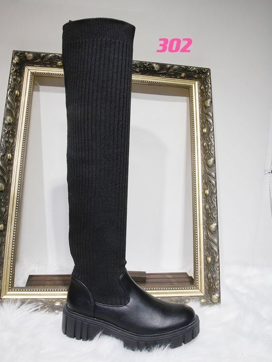 Skyla Knee High Chunky Sock Boots in Black pu ikrush