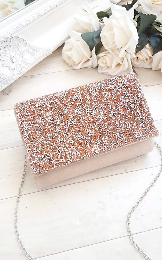 Rose Embellished Clutch Bag In Gold Ikrush Rose Embellished Clutch Bag