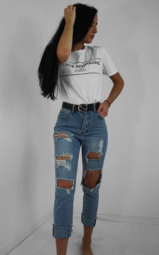 Denim Afia Distressed Mom Jeans ikrush