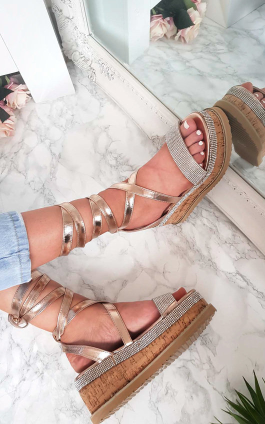 Amalia Diamante Cork Strappy Wedges