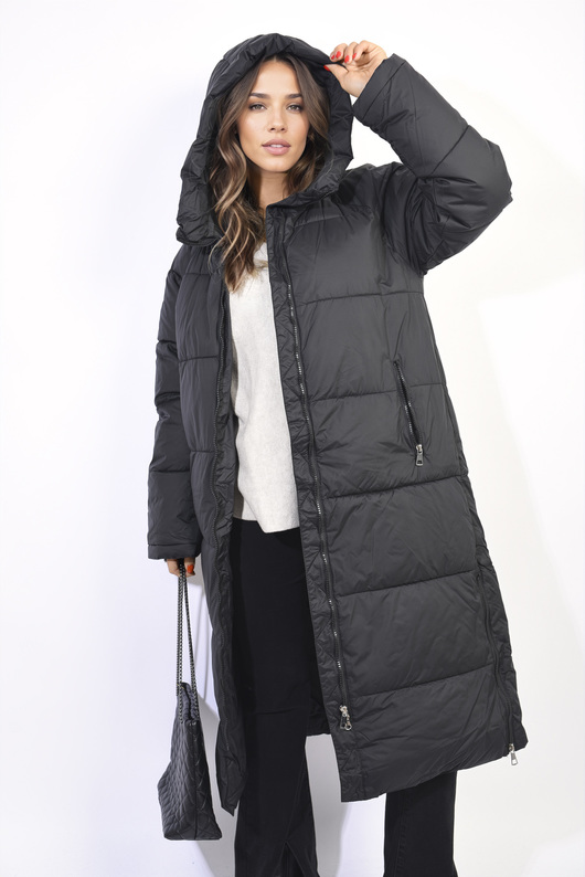 Black Amara Long Hooded Zip Up Puffer Jacket Ikrush