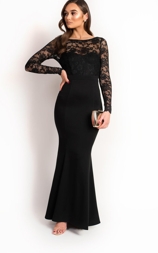 Black long sleeve fishtail maxi dress taylor
