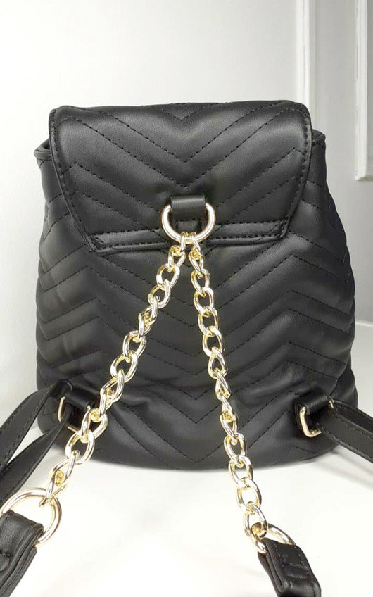 black leather quilted backpack