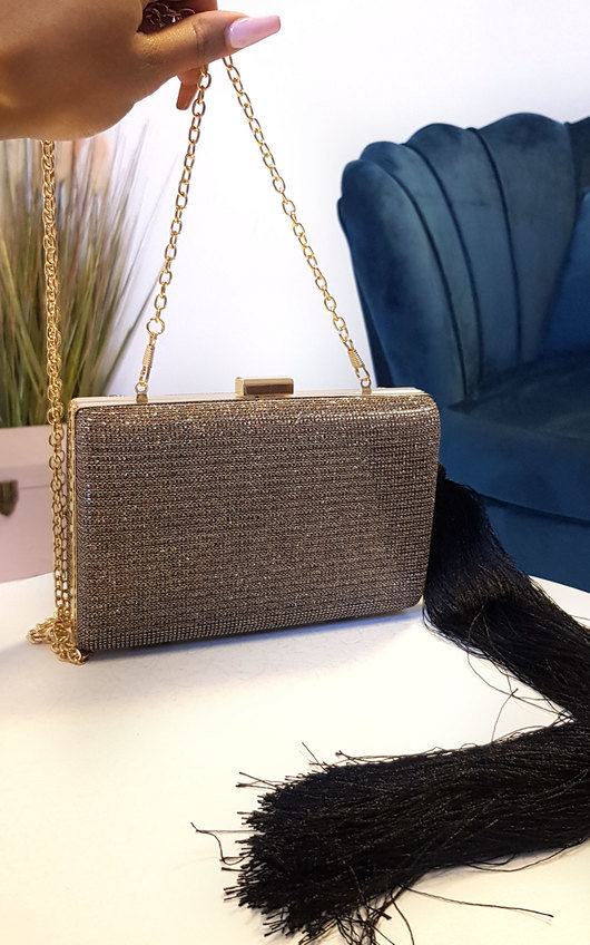 Grey Celine Sparkle Tassel Clutch Bag ikrush