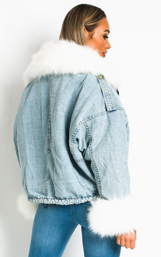 denim white fur jacket