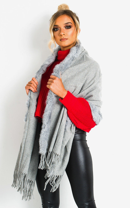 Faux fur trimmed cape Outlet