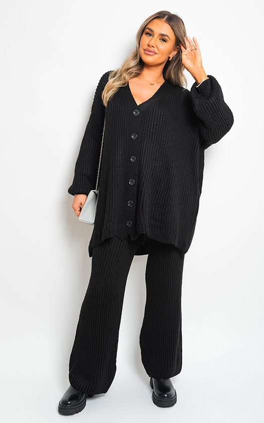 トップス Emma knit flare cardigan set black Emma Black Fitted Cardigan in Cotton Blend Yarn Knit – fbrq.com