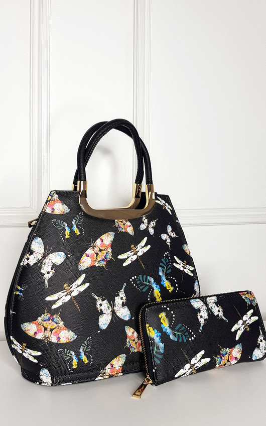 black purse with flowers