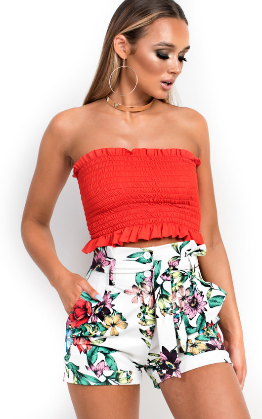 Fran High Waisted Floral Shorts in White ikrush