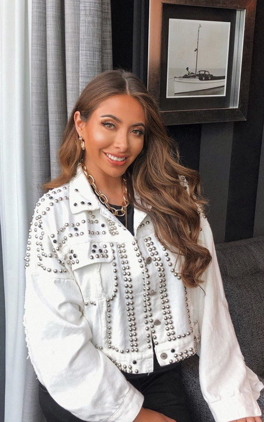 embellished white denim jacket