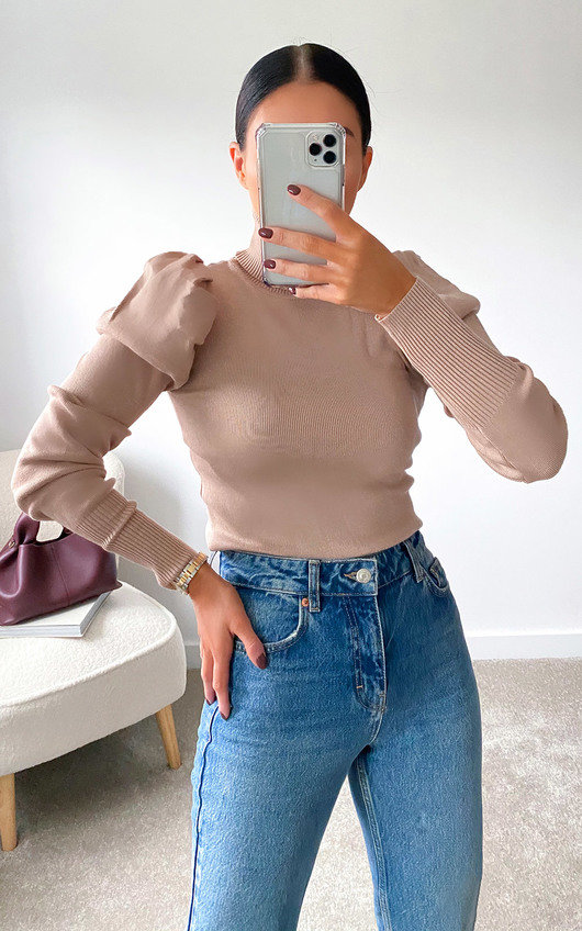 Beige puff sleeve jumper Clearance