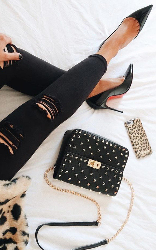 Black and gold studded bag Clearance