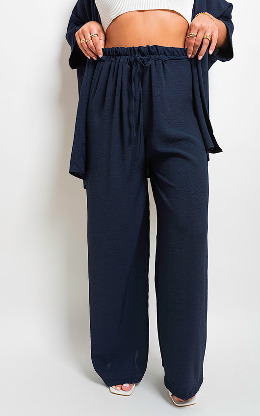 【AMERICANA】 Strech Waist Gather Pants Navy Mollie Drawstring Gathered Waist Wide Leg Trouser | ikrush