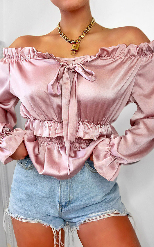 off shoulder pink blouse