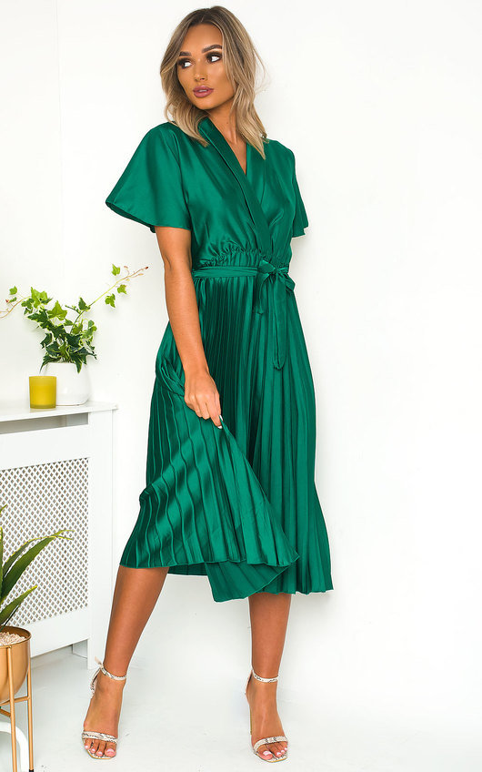 silk pleated midi dress