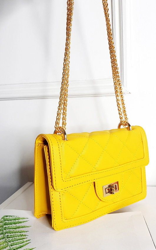 Nina Faux Leather Chain Strap Shoulder Bag in Yellow ikrush