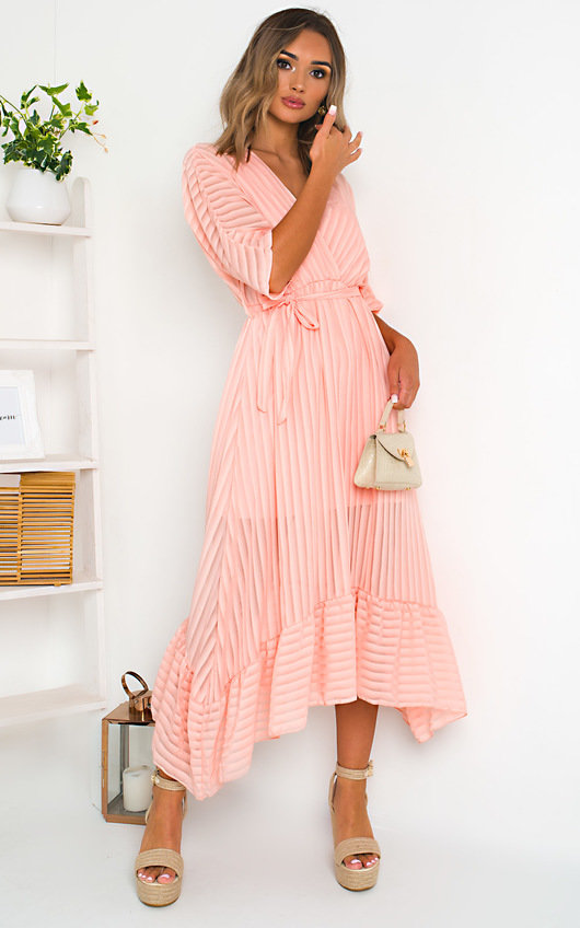 Perrie Frill Maxi Dress in Pink | ikrush