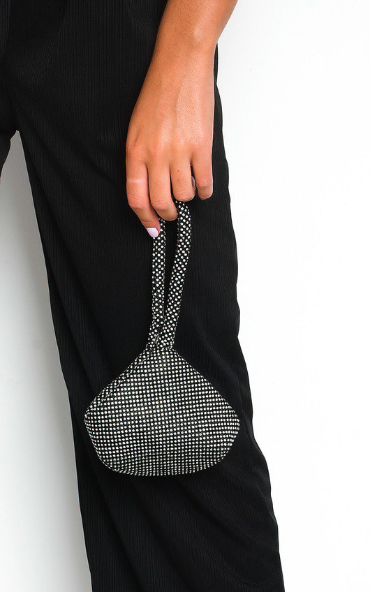 Sara Diamante Chainmail Pouch Bag in Black ikrush