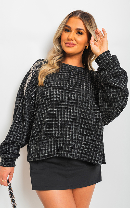 Black Sara Long Sleeve Knitted Jumper with Tassel Detail ikrush