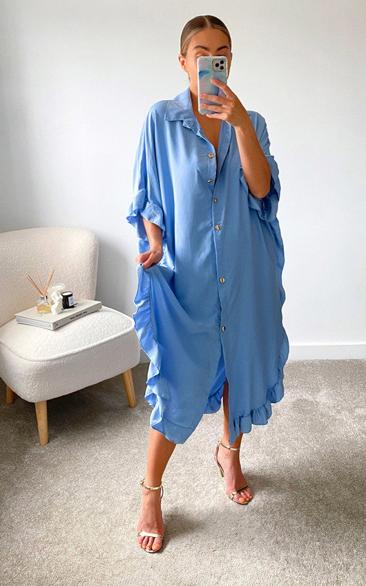 blue maxi shirt dress