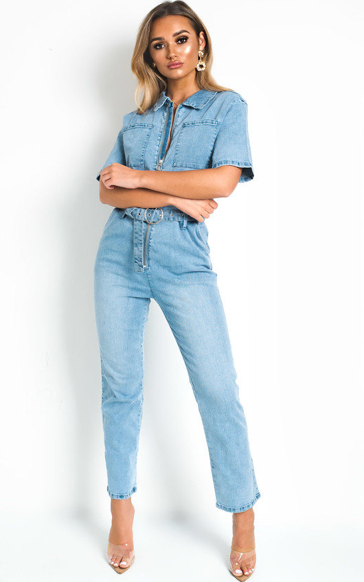denim zip jumpsuit
