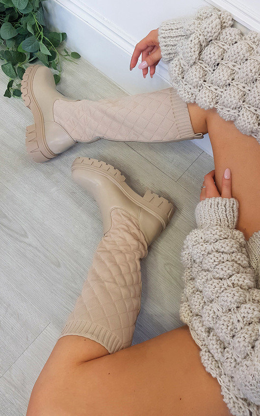 quilted knee high boots