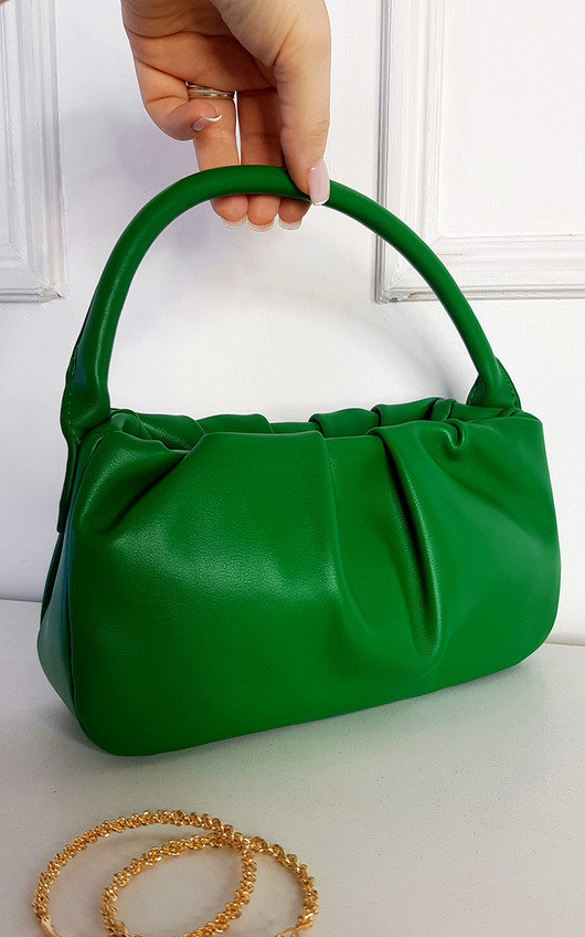 Veronica Faux Leather Shoulder Bag with Chain Detail in Green ikrush