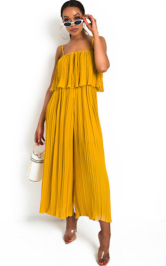 yellow pleated jumpsuit