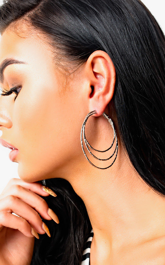 Yolanda Silver Multiple Hoop Earrings In Ikrush Yolanda Silver Multiple Hoop Earrings