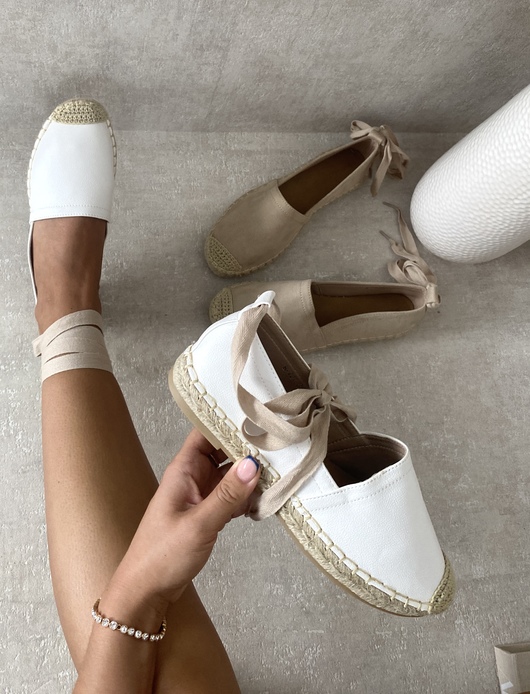 White Zoey Tie Leg Espadrille Sandals | ikrush
