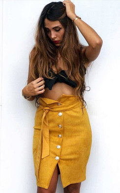 Mustard Annie Button Up Midi Skirt ikrush
