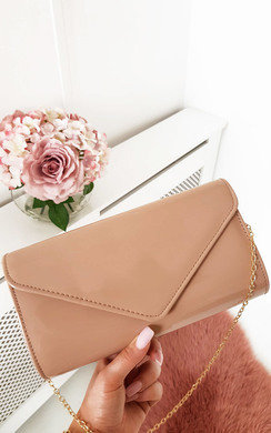 nude patent clutch