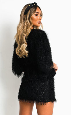 Black Kimberley Fuzzy Mini Bodycon Dress | ikrush