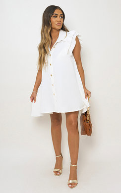 ワンピース RUFFLE BUTTON DRESS ZOCPEONY Women's Sleeveless Shirt Dress Button Down Ruffle
