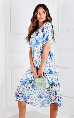 white floaty midi dress