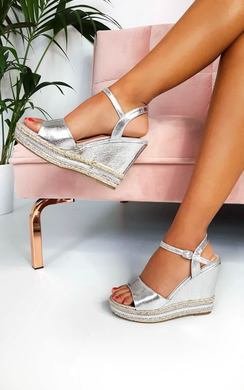 shiny silver wedges