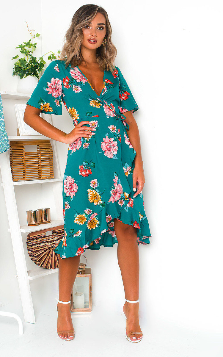 floral chiffon wrap dress