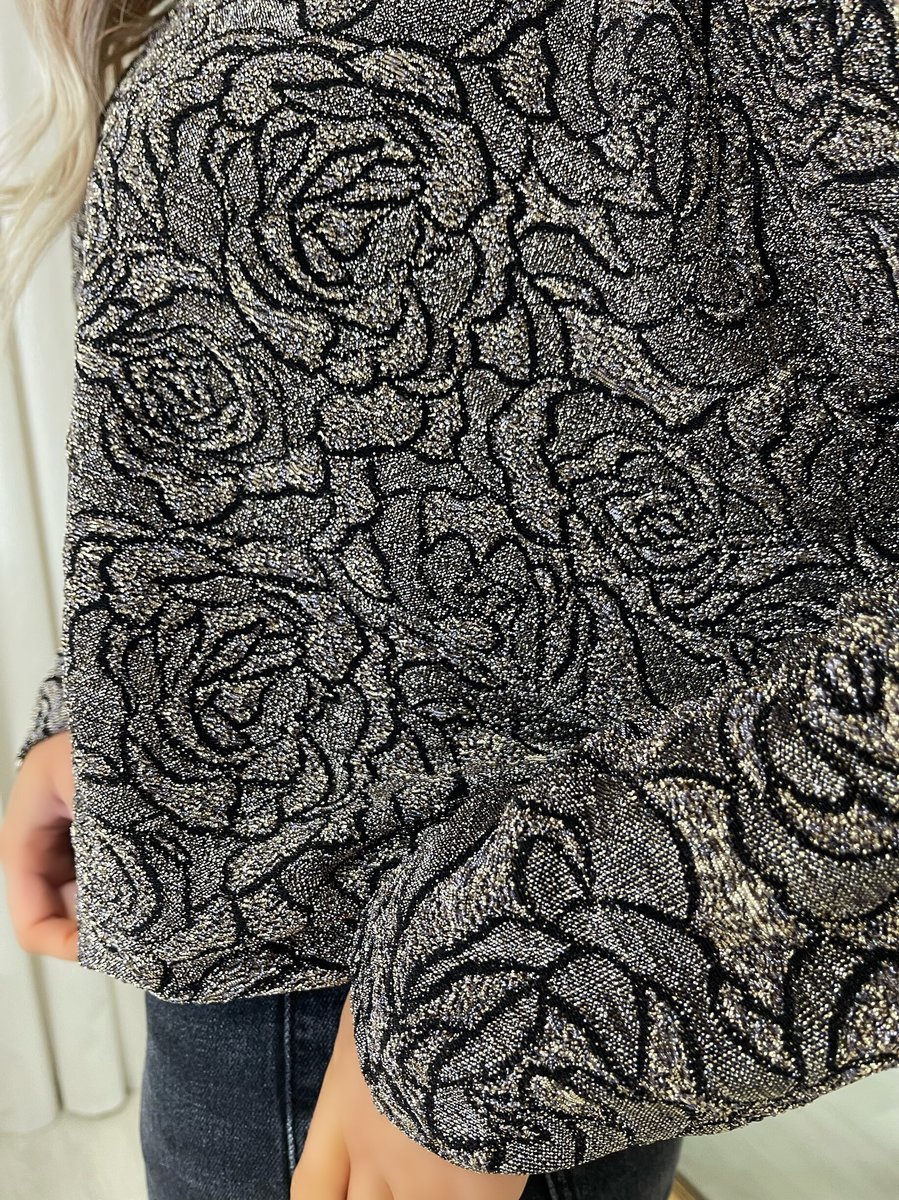 iKrush Sleeve Glitter Floral Pattern Top Blouse Regular Length Crew Neck - Picture 11 of 12