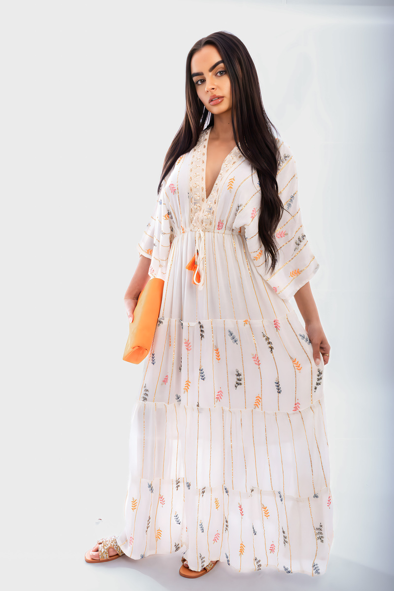 iKrush Tassel Printed Detail Maxi Dress Beach Summer Day Dresses Maxi Length - Picture 6 of 6