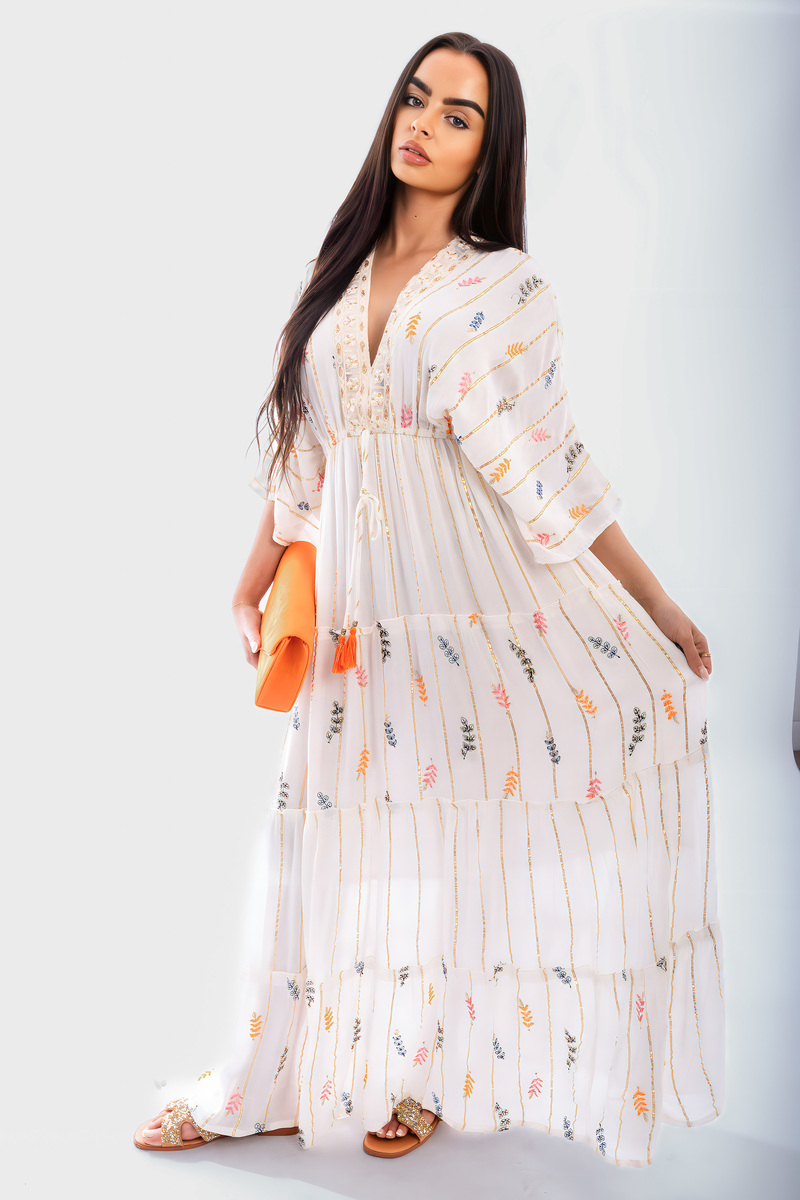iKrush Tassel Printed Detail Maxi Dress Beach Summer Day Dresses Maxi Length - Picture 3 of 6