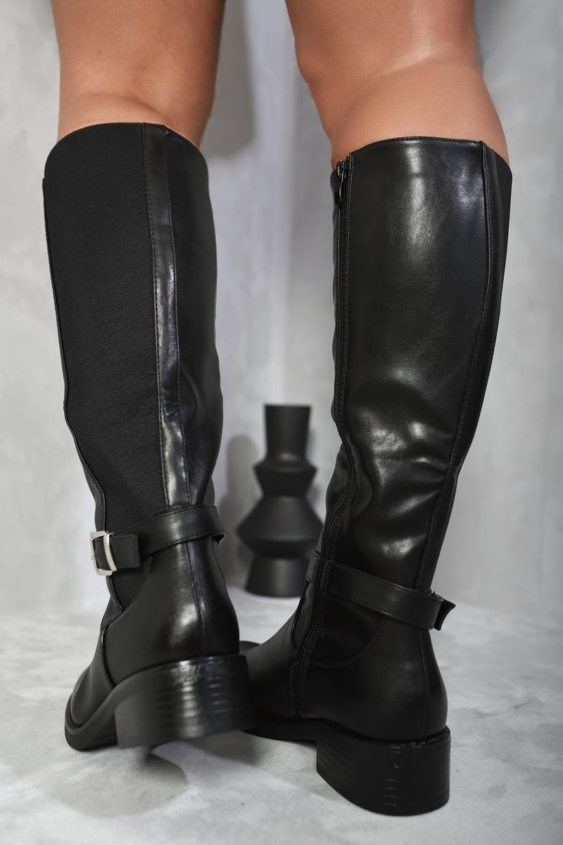 iKrush High Buckle Boots Block Heel Boots Platform Low Heel Knee High Length - Picture 7 of 9