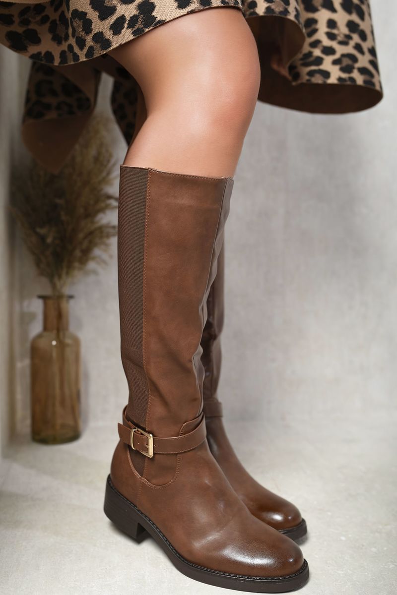 iKrush High Buckle Boots Block Heel Boots Platform Low Heel Knee High Length - Picture 4 of 9