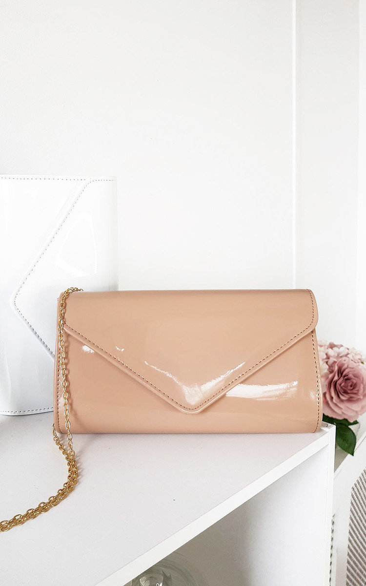 nude patent clutch