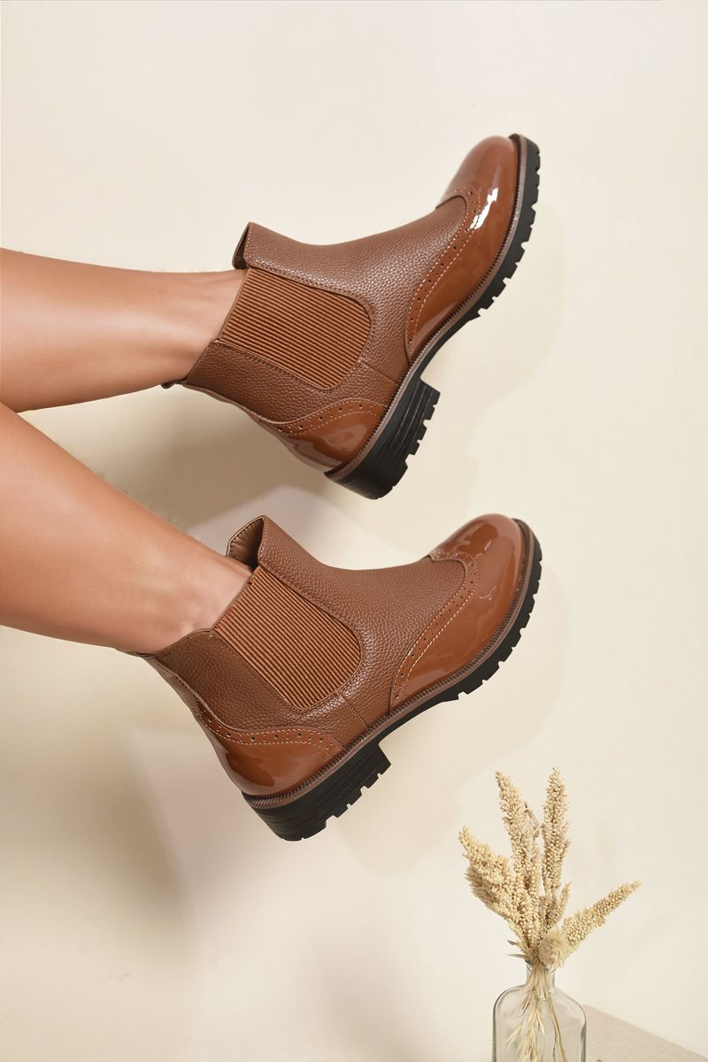 Stivali chelsea iKrush in pelle brogue stivali chelsea tacco basso slip on caviglia - Foto 5 di 10