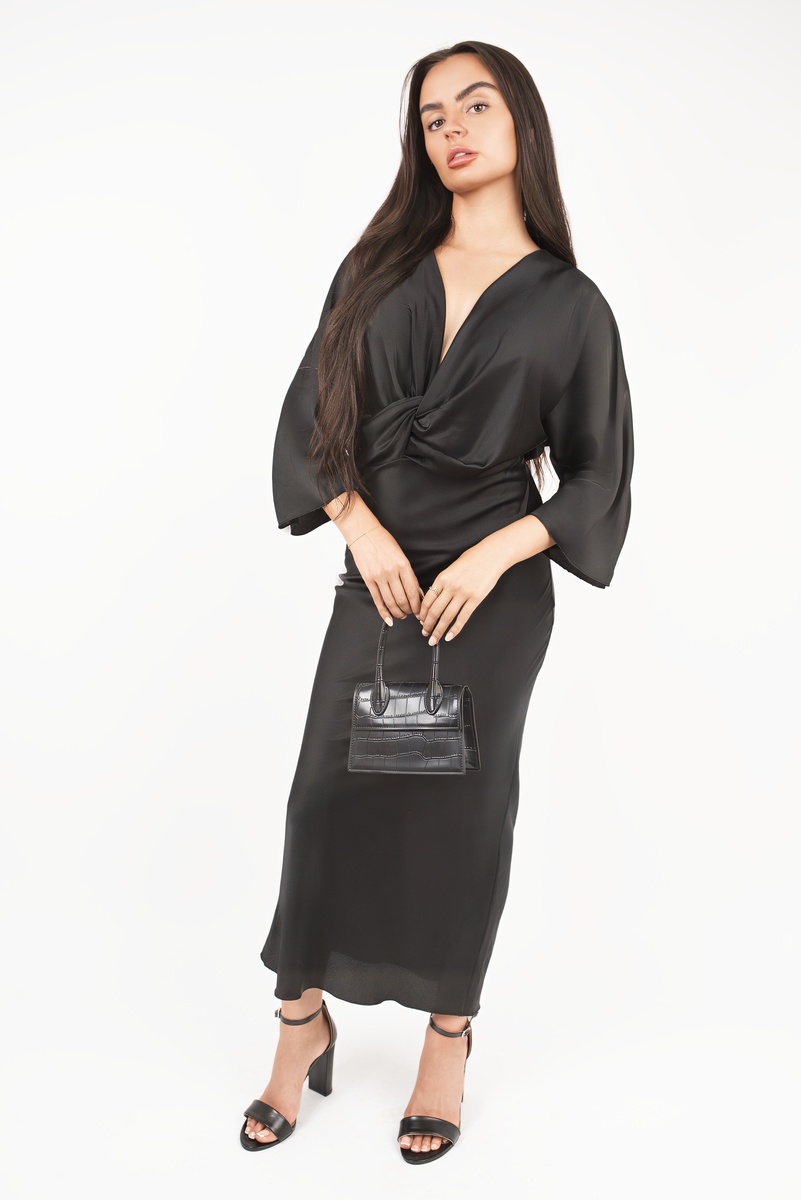 iKrush Twist Front Midi Dress Bodycon Midi Length V Neck 34 Sleeve - Picture 15 of 15