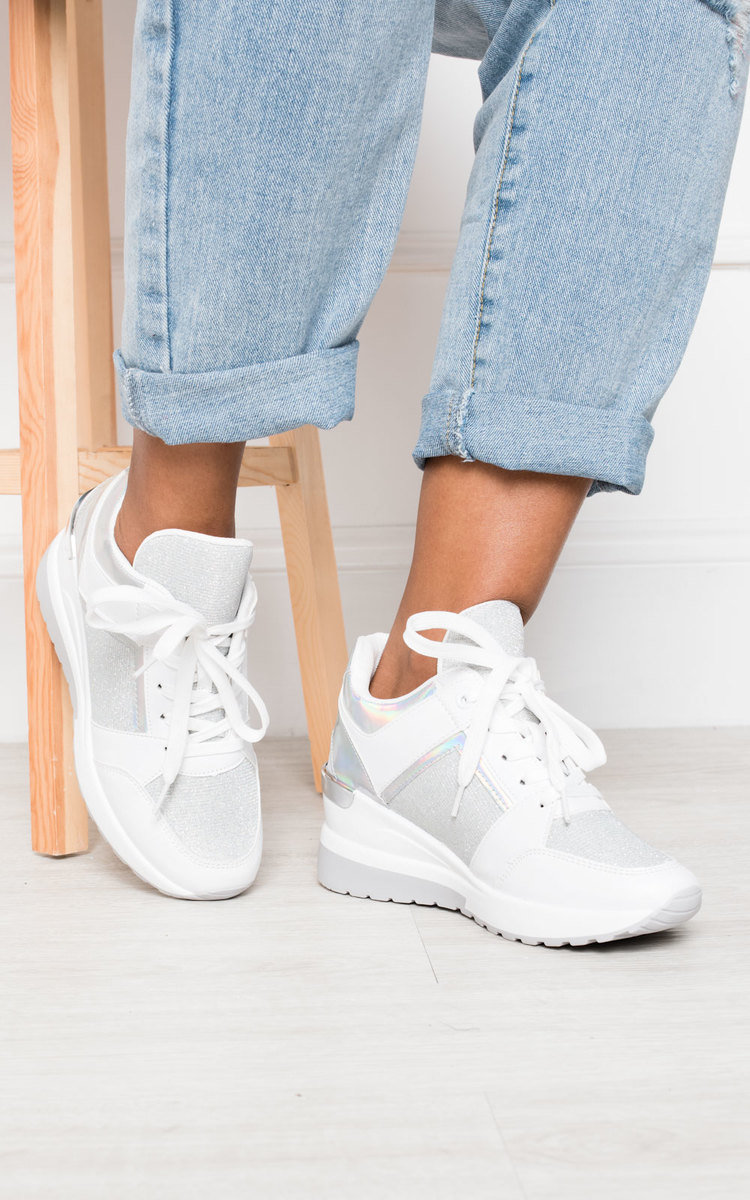 IKRUSH Womens Lala Metallic Diamante Chunky Trainers