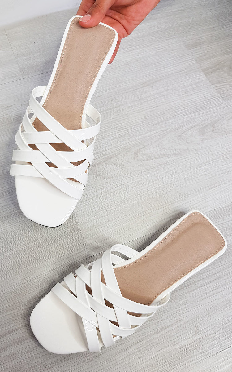 white slip on sandals